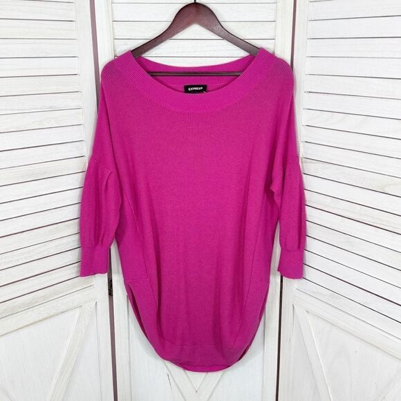 Express Drop Shoulder Circle Hem Oversized Tunic Sweater Pink Small - Picture 8 of 13